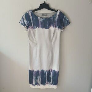 Alberta Ferretti Women's Size 8 Tie Dye Sheath Dress Knee Length Short Sleeve